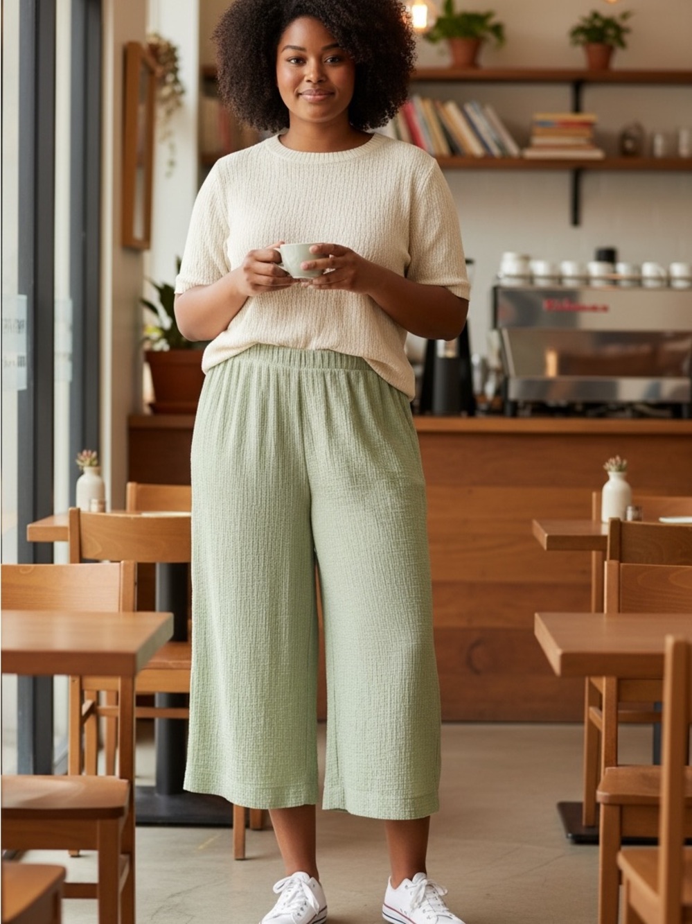 Jones New York Olive Wide-Leg Cropped Pants